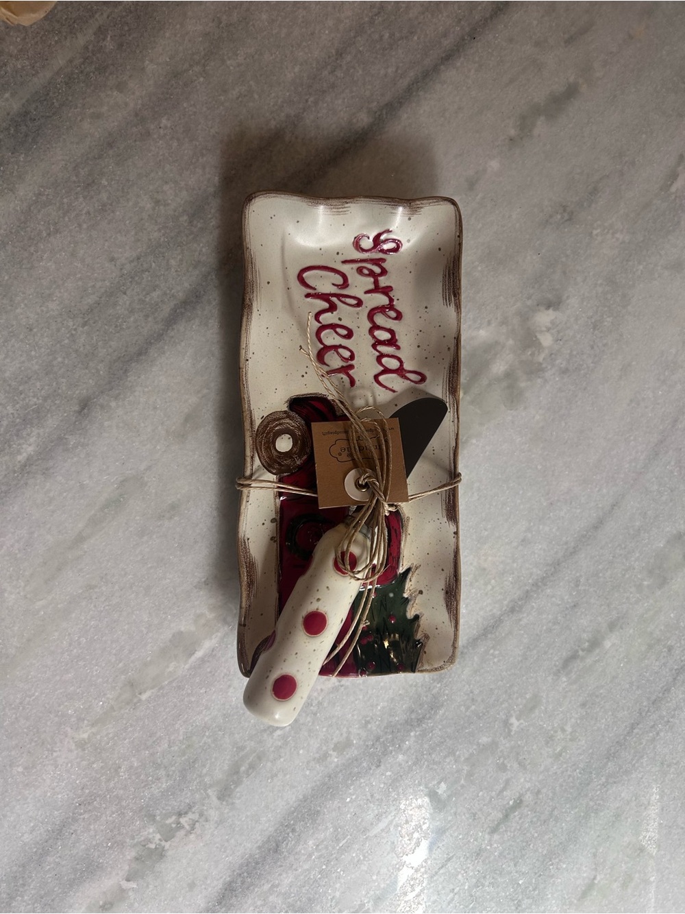 Mud Pie White and Red 'Spread Cheer' Ceramic Cheese Tray with Spreader